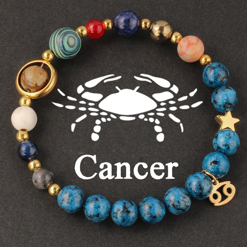 Women's 12 Zodiac Cosmic Beaded Bracelet (Malachite & Lapis Lazuli)