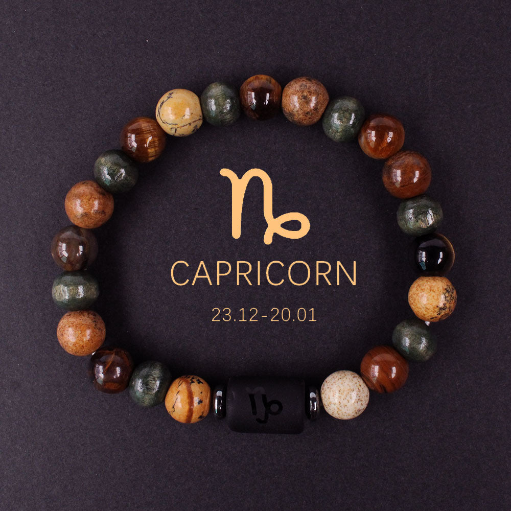 12 Zodiac Signs Tiger's Eye Bead Bracelet