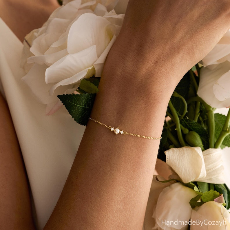 Minimalist Pearl Blossom Bracelet — Sparkling Heart Aura