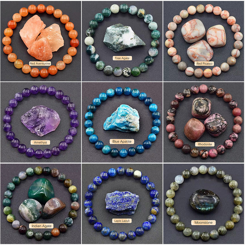 Vintage Natural Stone Beaded Strand — Classic Round Gemstone Bracelet