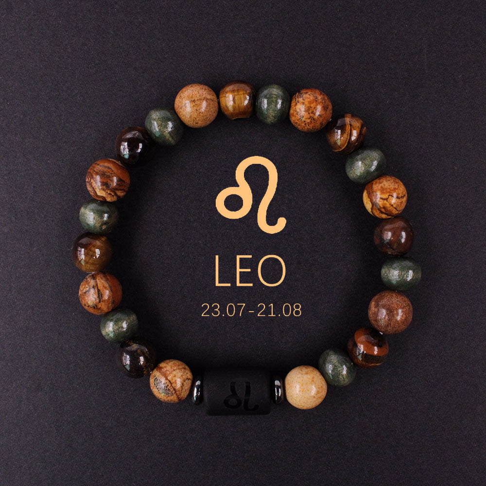 12 Zodiac Signs Tiger's Eye Bead Bracelet