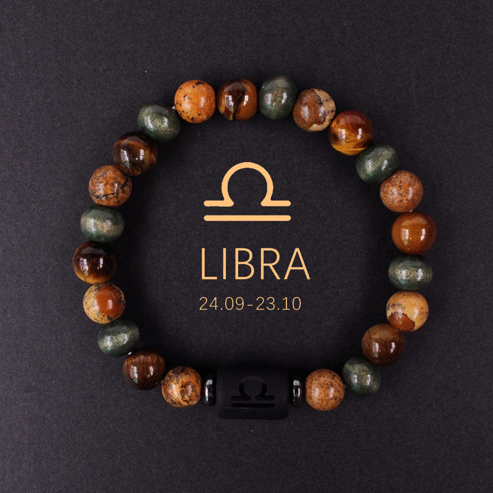 12 Zodiac Signs Tiger's Eye Bead Bracelet