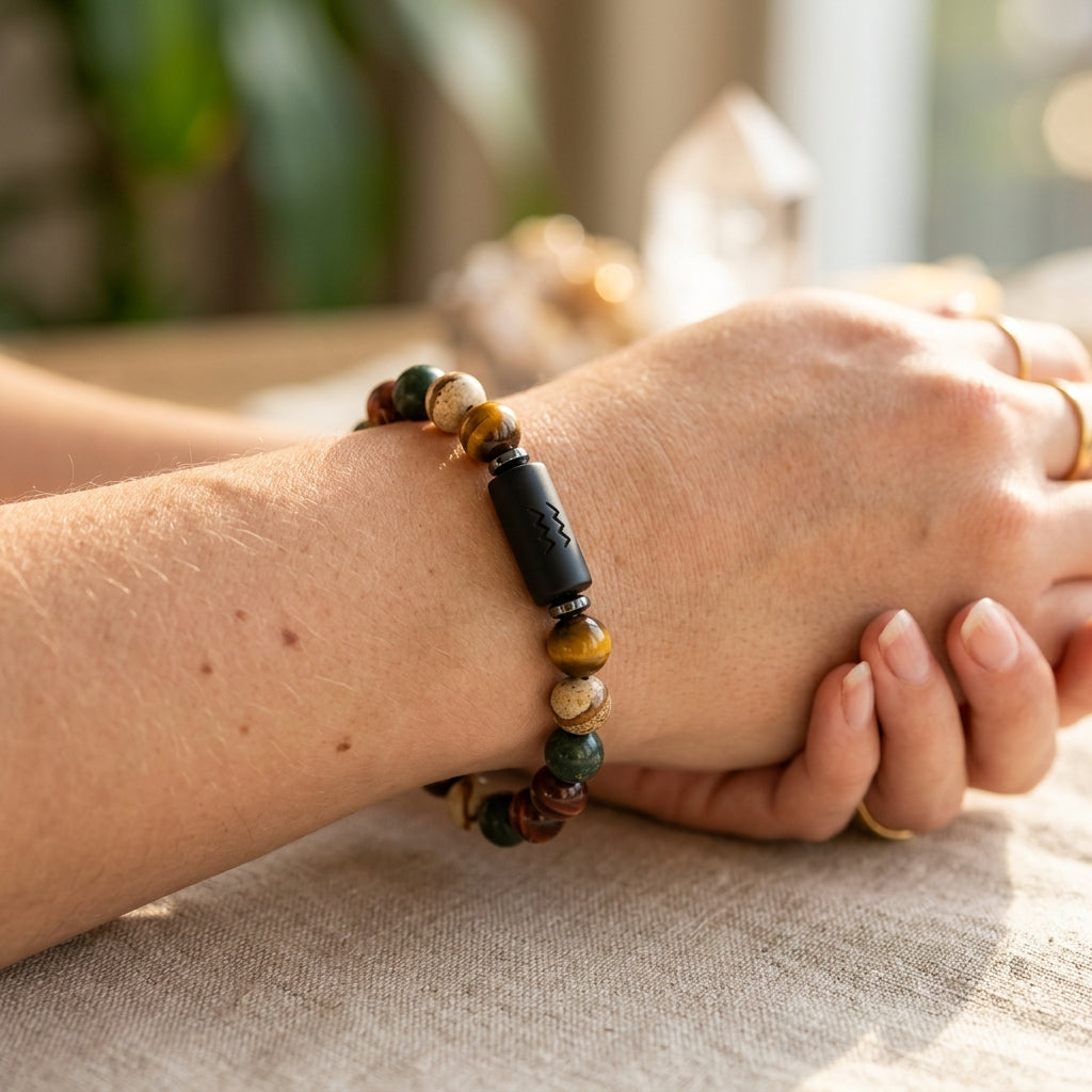 12 Zodiac Signs Tiger's Eye Bead Bracelet