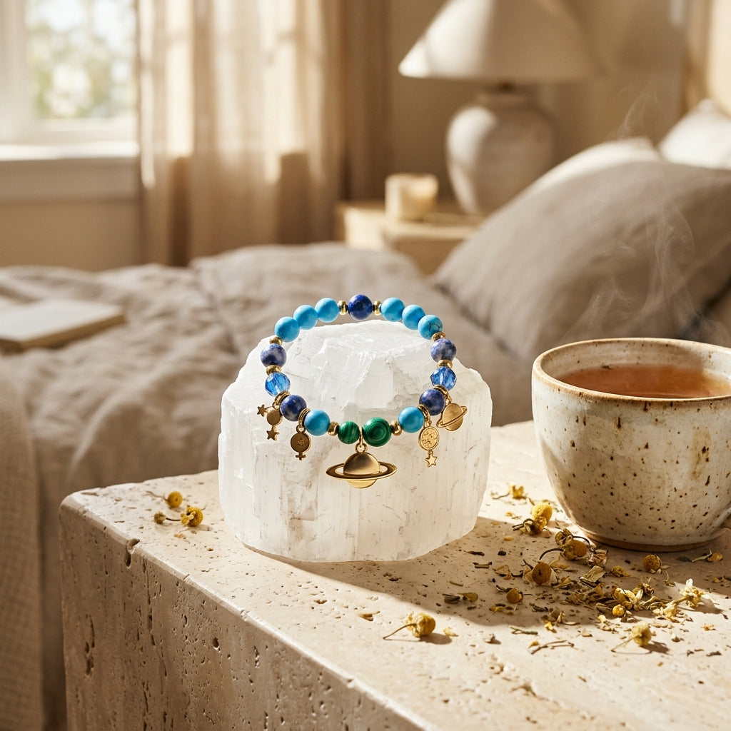 Women's 12 Zodiac Cosmic Beaded Bracelet (Malachite & Lapis Lazuli)