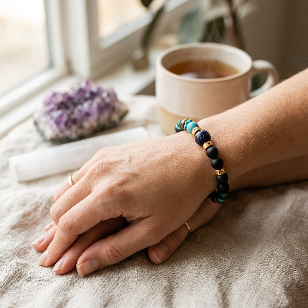 Zodiac Bracelet with Black Natural Stone (Eight Planets)