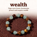 Crystal Beaded Bracelet — Vintage-Style Natural Stone Strand - Tiger's Eye & Green Aventurine - Wealth & Protection