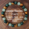 Crystal Beaded Bracelet — Vintage-Style Natural Stone Strand - Tiger's Eye, Aventurine, & Green Agate - Career Success