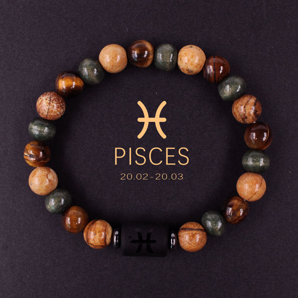 12 Zodiac Signs Tiger's Eye Bead Bracelet