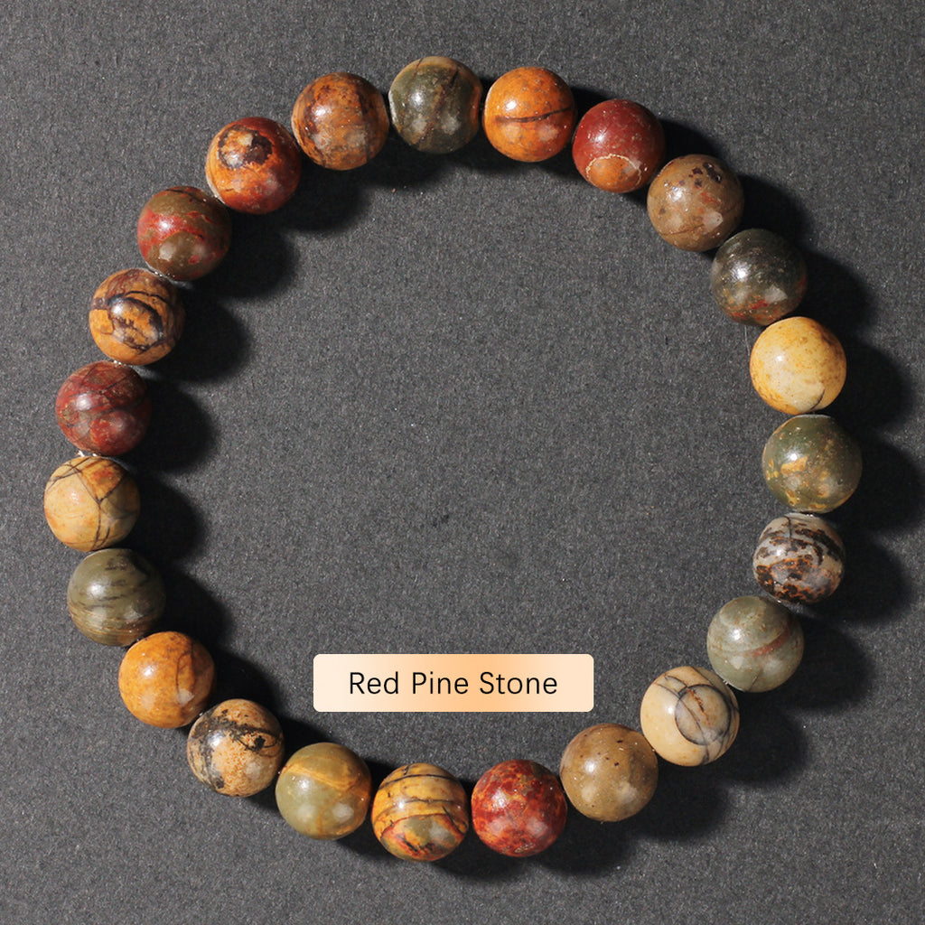 Vintage Natural Stone Beaded Strand — Classic Round Gemstone Bracelet