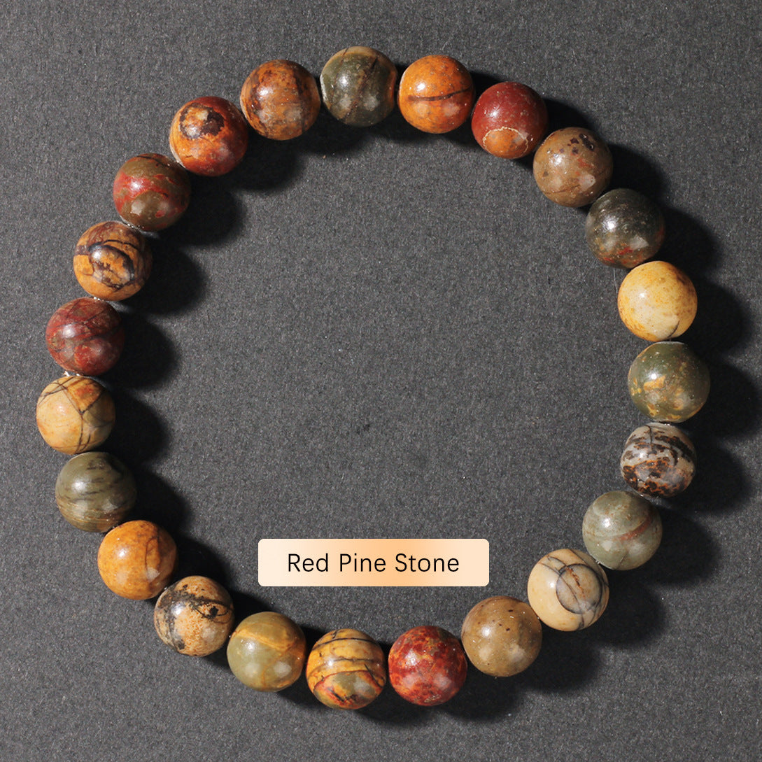 Vintage Natural Stone Beaded Strand — Classic Round Gemstone Bracelet