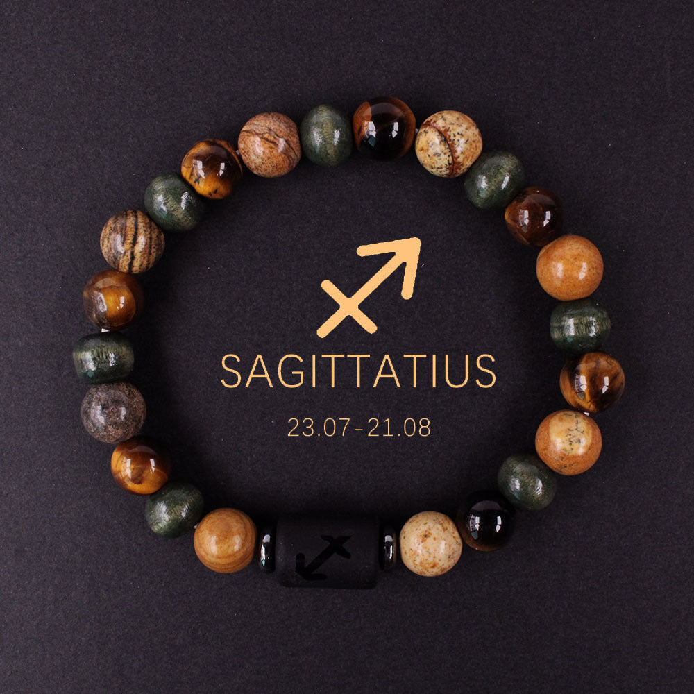 12 Zodiac Signs Tiger's Eye Bead Bracelet