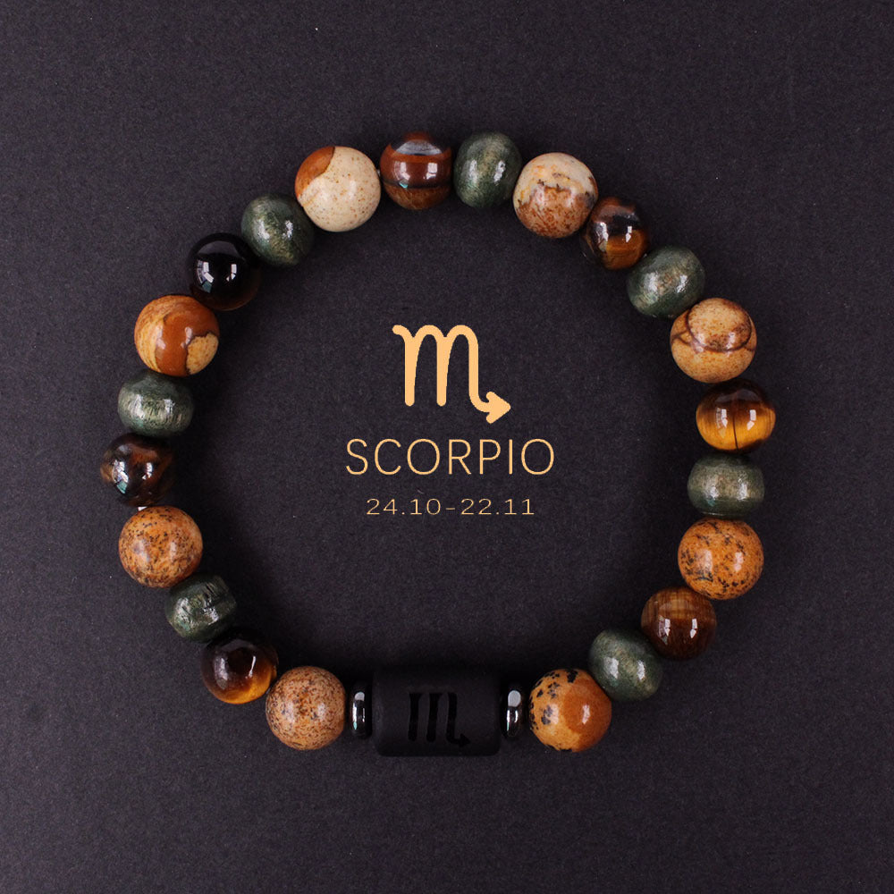 12 Zodiac Signs Tiger's Eye Bead Bracelet