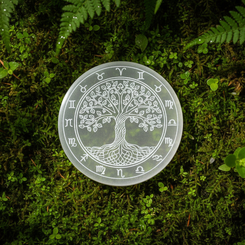 Aura Seven Chakras Selenite Charging Plate — Multi-Chakra Alignment Cleansing Slab