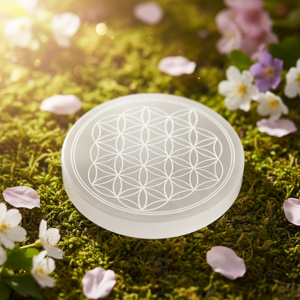 Aura Seven Chakras Selenite Charging Plate — Multi-Chakra Alignment Cleansing Slab