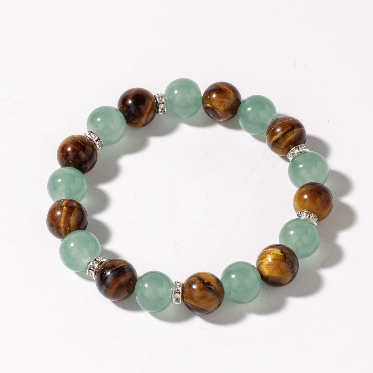 Crystal Beaded Bracelet — Vintage-Style Natural Stone Strand - Tiger's Eye & Green Aventurine - Wealth & Protection