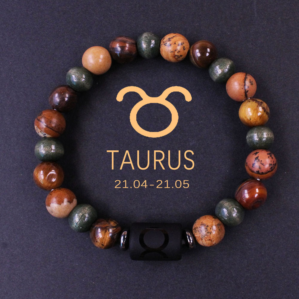 12 Zodiac Signs Tiger's Eye Bead Bracelet